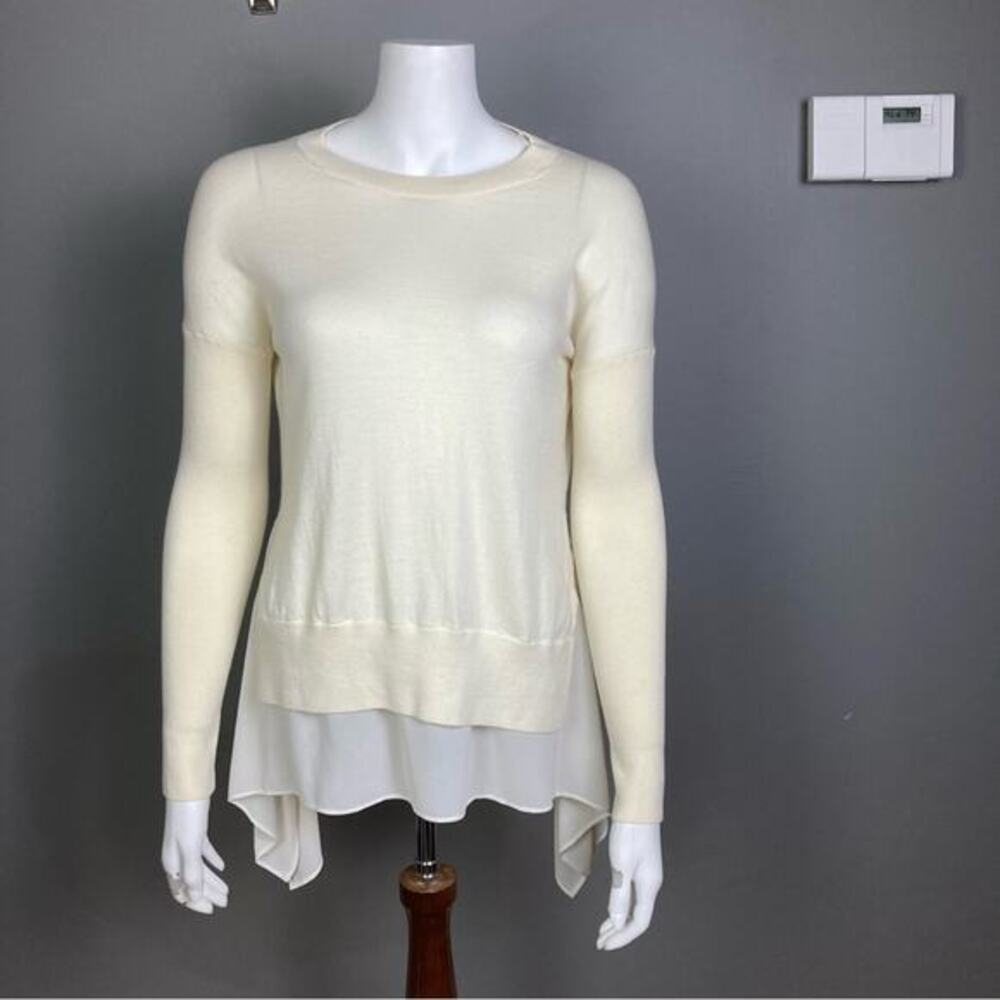 AllSaints sweater blouse XS mixed media white merino wool minimalist office